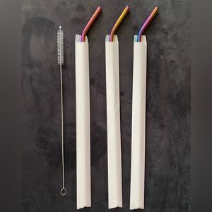 3 Rainbow Colorful  14” Reuseable Straws